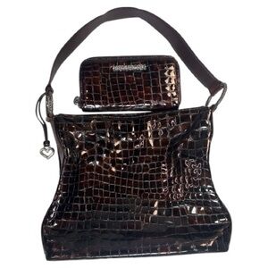 Brighton Crocodile Cher Patent Plum Bag and Wallet
